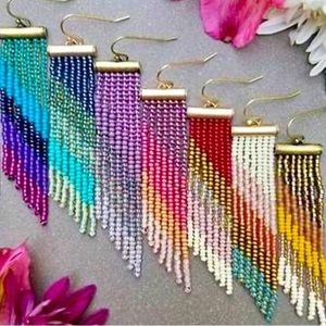 $14 a Pair! Handmade Fringe Beaded Earrings - Multi-Colored